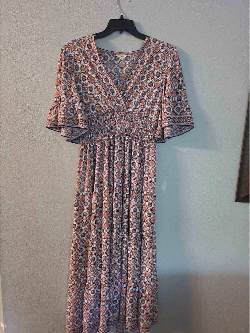 Max Studio London Floral Midi Dress with Smocked Waist and Flutter Sleeves
